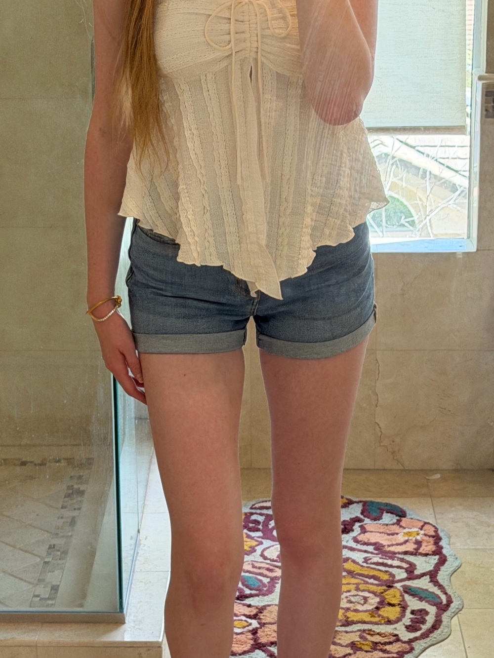 American Eagle Outfitters Medium Wash High-Rise Rolled Hem Jean Shorts